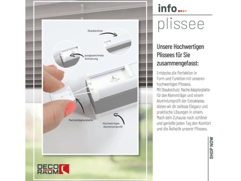 New Deco-Raum Plissee Basic ohne Bohren 55x150cm Blickdicht Klemmfix Grau