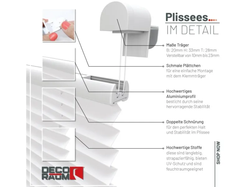 Deco-Raum Plissee Basic ohne Bohren 110x150cm Blickdicht Klemmfix