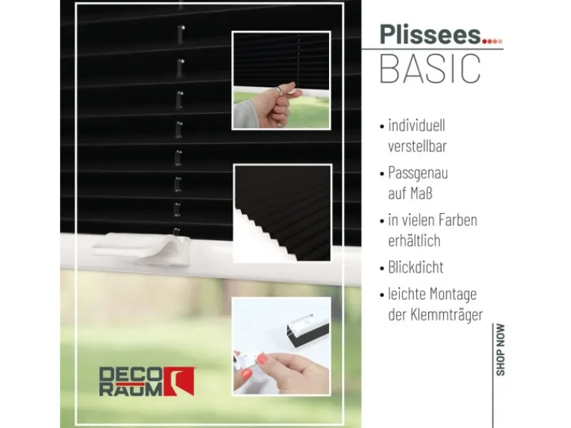 Hot Deco-Raum Plissee Basic ohne Bohren 40x150cm Blickdicht Klemmfix Schwarz