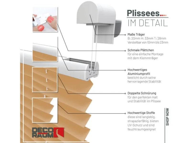 Deco-Raum Plissee Basic ohne Bohren 90x150cm Blickdicht Klemmfix