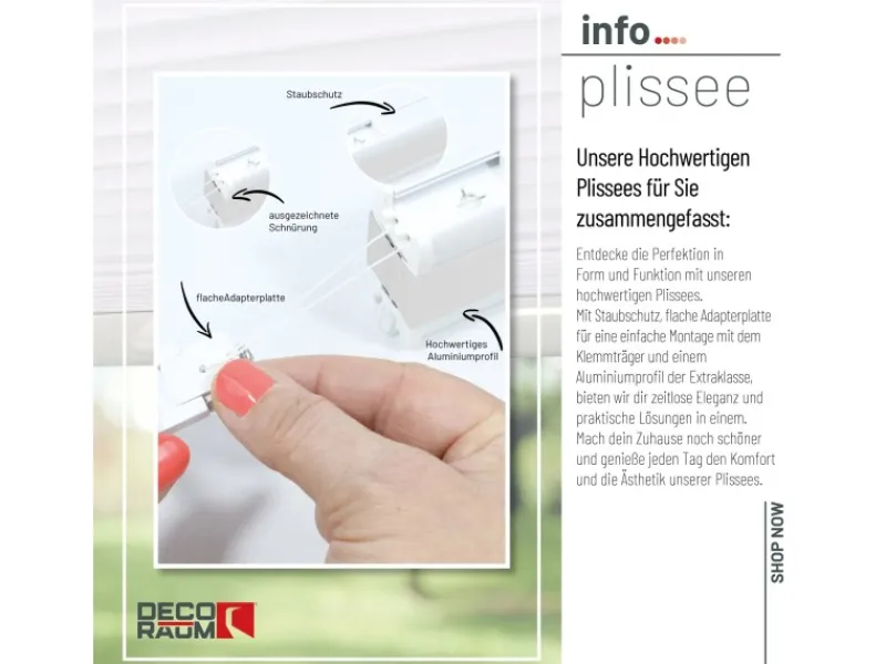 Deco-Raum Plissee Basic ohne Bohren 90x150cm Blickdicht Klemmfix