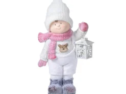Deko Figur Winterkind mit Laterne MGO 42 cm