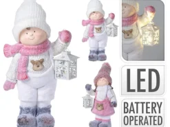 Deko Figur Winterkind mit Laterne MGO 42 cm