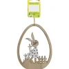 Dekoanhänger Hasenmädchen im Ei 15 cm x 11,5 cm x 0,5 cm Braun-Weiß