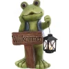Discount Deko-Figur Frosch mit Laterne und Schild 40,5 cm