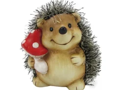 Discount Dekofigur Igel mit Pilz 12 cm x 10,5 cm x 11 cm Natur-Rot