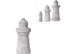 Deko-Figur Leuchtturm Beton Ø 8,5 cm x 19 cm Grau-Weiß Gewischt