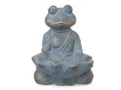 Deko-Frosch Sitzend mit Vogeltränke 36 cm Antik-Bronze