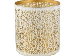 Best Deko-Windlicht Kreisstanz aus Metall 12 cm Weiß-Gold