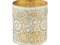 Deko-Windlicht Ornament aus Metall Ø 12 cm Weiß-Gold
