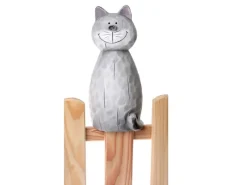 Sale Deko-Zaunfigur Katze Terracotta 22 cm Creme-Grau