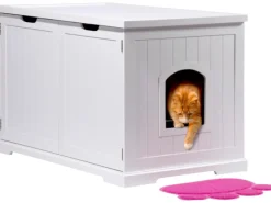 Dobar Design Katzenschrank XL Katzenhöhle 95 x 54 x 57,5 cm Weiß