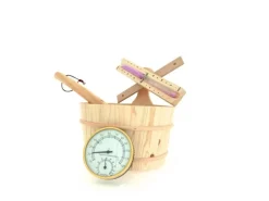 Dewello Sauna Zubehoer Set | Saunathermometer Hygrometer Sanduhr Aufguss Eimer & Saunakelle |Saunazubehoer Für Zuhause