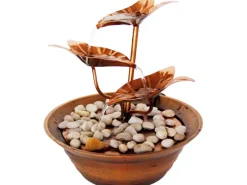 Dobar Design-Zimmerbrunnen Metall und Kunststoff mit Deko-Steinen Braun