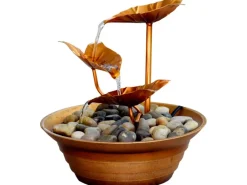 Dobar Design-Zimmerbrunnen Metall und Kunststoff mit Deko-Steinen Braun