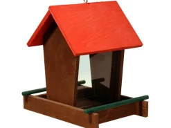 Dobar Vogelhaus mit Acrylglas-Futtersilo 16 cm x 21 cm x 20 cm Braun-Rot