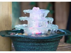 Dobar Zimmerbrunnen Kaskade Blüte dreistufig in Metallic-Optik mit Deko-Steinen