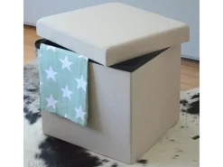 DuneDesign Faltbarer Sitzwürfel 38 x 38 x 38 cm mit Stauraum Beige-Grau