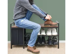 DuneDesign Metall Schuhregal mit Sitzbank und Korb 92 x 30 x 52 cm