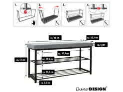 Discount DuneDesign Schuhregal mit Sitzbank 95 x 33 x 52 cm Hellgrau