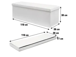 New DuneDesign Sitzbank mit 120L Stauraum 110 x 38 x 38 cm in Weiß