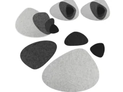 DuneDesign Tischset für 4 Personen Flusskiesel-Design Hellgrau