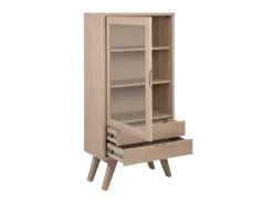 ebuy24 Align Vitrinenschrank Höhe 145 cm 1 Glastür 2 Schubladen Eiche