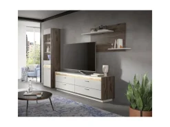 New ebuy24 Falcona Vitrinenschrank 2 Türen inkl LED Beleuchtung Hellgrau