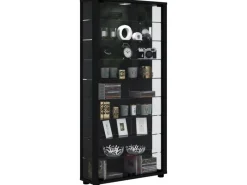 New ebuy24 Lumo Maxi Vitrinenschrank mit LED-Licht 8 Glasböden Schwarz