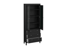 ebuy24 Madrid Vitrinenschrank 2 Glastüren 3 Schubladen Schwarz Matt