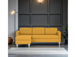 ebuy24 Marino Sofa Chaiselongsofa Rechts oder Links Gewendet in Stoff Currygelb mit Holzbeinen