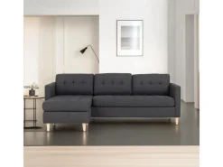 ebuy24 Marino Sofa Chaiselongsofa Rechts oder Links Gewendet in DunkelGrauen Stoff mit Holzbeinen