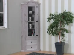 ebuy24 New Mexico Eckschrank mit 1 Glastür und 2 Schubladen in Grau