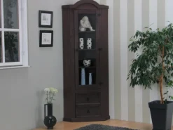 Outlet ebuy24 New Mexico Eckschrank mit 1 Glastür und 2 Schubladen Kolonial Gebeizt Gewachst