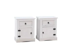 ebuy24 New Mexico Nachttische 2 Stück mit 1 Schublade und 1 Tür Weiss Gewachst