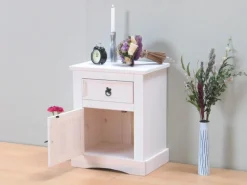 ebuy24 New Mexico Nachttische 2 Stück mit 1 Schublade und 1 Tür Weiss Gewachst