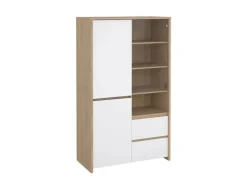 ebuy24 Next Vitrinenschrank 3 Türen 2 Schubladen 1 Ablage Eichen-Dekor Weiß Hochglanz