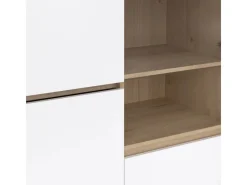 ebuy24 Next Vitrinenschrank 3 Türen 2 Schubladen 1 Ablage Eichen-Dekor Weiß Hochglanz