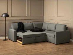 ebuy24 Sacramento Ecksofa Versteckte Aufbewahrung und Ausziehbares Bett HellGrau