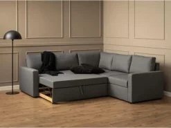 ebuy24 Sacramento Ecksofa Versteckte Aufbewahrung und Ausziehbares Bett Grau