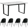 Best ebuy24 Tilst Essgruppe Tisch Weiß Marmor Print mit 4 Stühlen Velour Schwarz