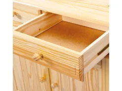 Best ebuy24 Toswa Vitrinenschrank 3 Türen 2 Glastüren 3 Schubladen 2 Offene Fächer Natur