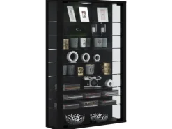 ebuy24 Vitrosa Mini Vitrinenschrank Wandhängend mit 2 Glastüren und 8 Glasregalen Schwarz