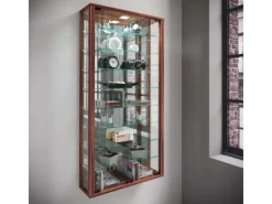 ebuy24 VitrosaMaxi Vitrinenschrank Wandhängend mit Spiegel 2 Glastüren Nussbaum Dekor