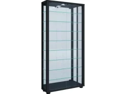 Hot ebuy24 VitrosaMaxi Vitrinenschrank Wandhängend mit Spiegel 2 Glastüren Inkl LED-Leuchten Schwarz