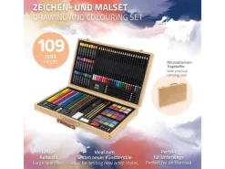 ECD Germany 109 Teiliges Malset mit Holzkoffer Zeichen und Malkoffer für Kinder