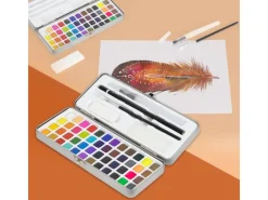 ECD Germany Aquarellfarben Set 48 Farben in Tragbarer Box inkl Pinsel
