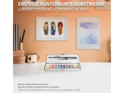 ECD Germany Aquarellfarben Set 48 Farben in Tragbarer Box inkl Pinsel