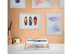 ECD Germany Aquarellfarben Set 48 Farben in Tragbarer Box inkl Pinsel