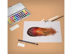 ECD Germany Aquarellfarben Set 48 Farben in Tragbarer Box inkl Pinsel